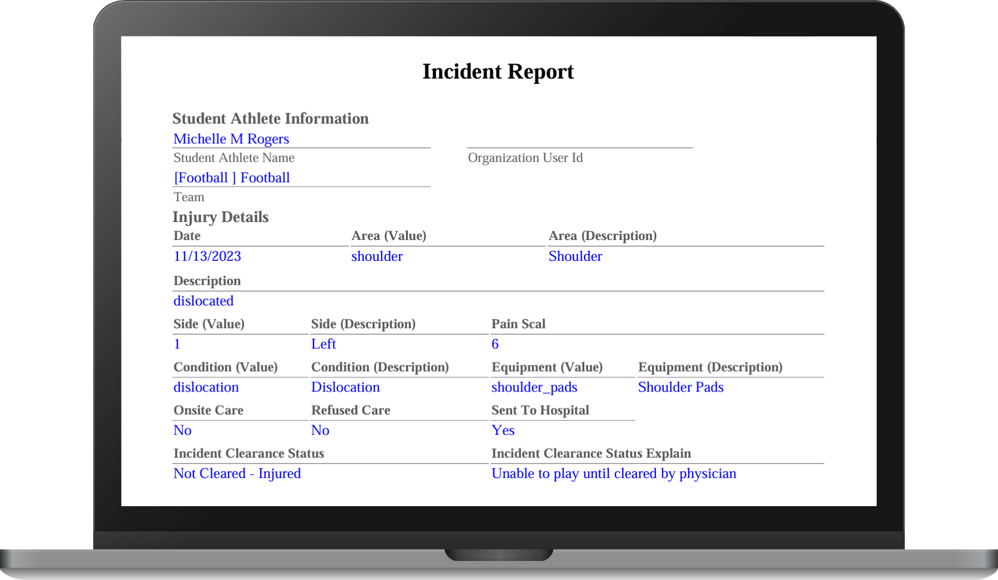 Injury Management - PDF Output