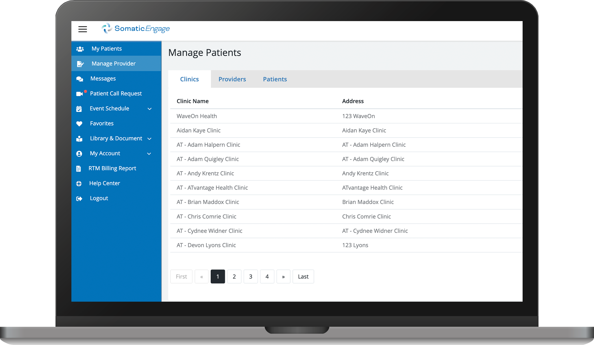 WaveOn Manage Patients Interface